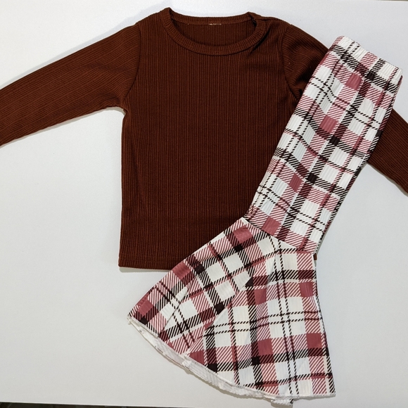 Plaid Thanksgiving Dress Fall Groovy Outfit Clothes Bell Pants Top Hippie 70s - Picture 4 of 4